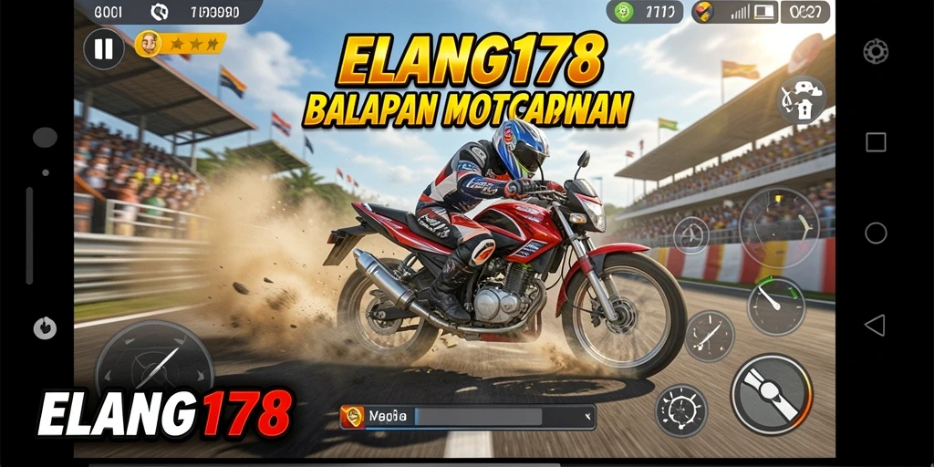 Screenshot gameplay ELANG178 yang menunjukkan balapan motor yang intens.