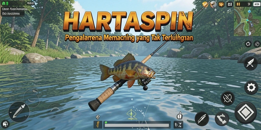 Tampilan menarik gameplay HARTASPIN yang menggambarkan aktivitas memancing.