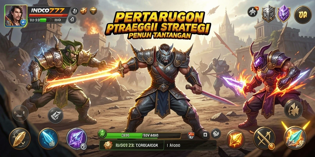 Tampilan layar permainan INDO777 dengan aksi strategi yang mendebarkan.