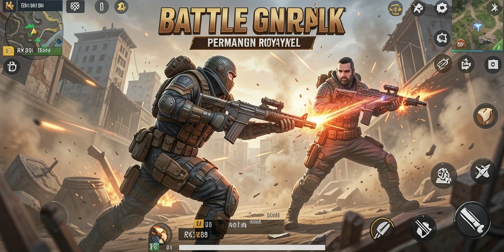 Screenshot menampilkan aksi seru dalam permainan Battle Royale RK88.