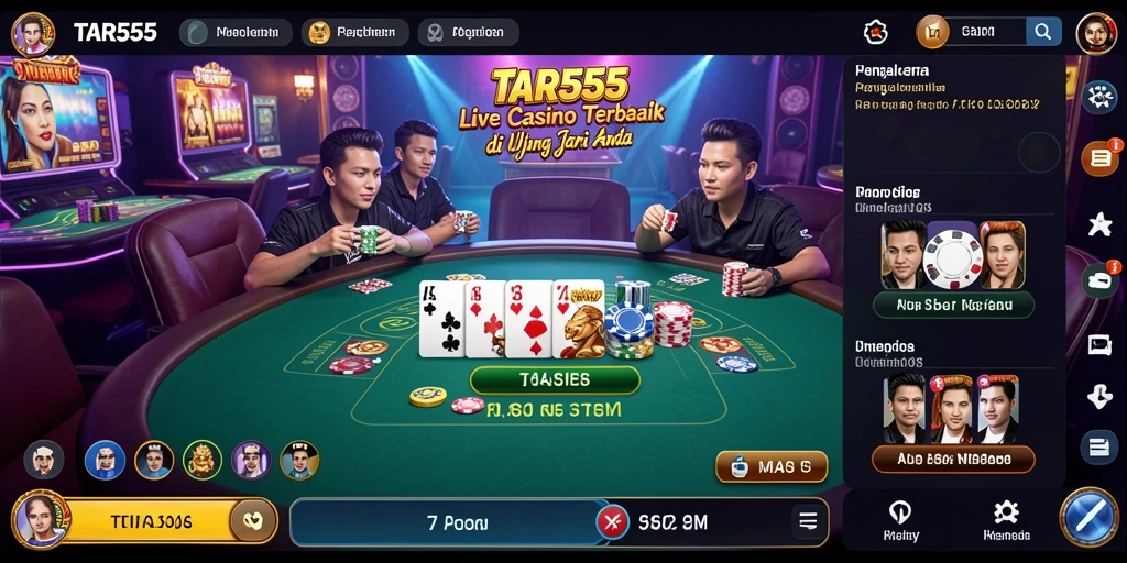 Screenshot TAR555 menampilkan dealer langsung dalam aksi permainan kasino.