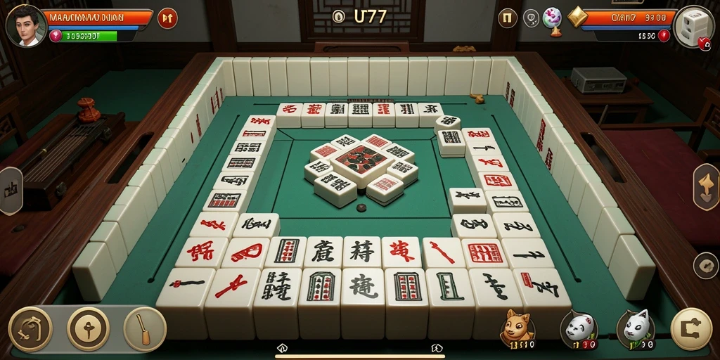 Tampilan gameplay UT77 yang menawan dengan ubin Mahjong berwarna-warni.